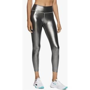 Nike One Icon Clash Leggings Metallic Size S 7/8 mid rise dri fit black shimmer